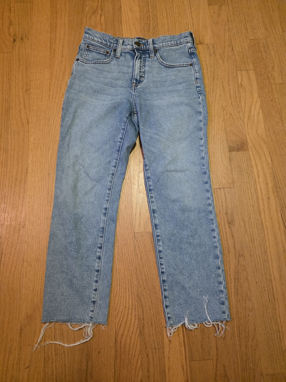 J. Crew Light Wash Raw Hem Cropped Straight Jeans
